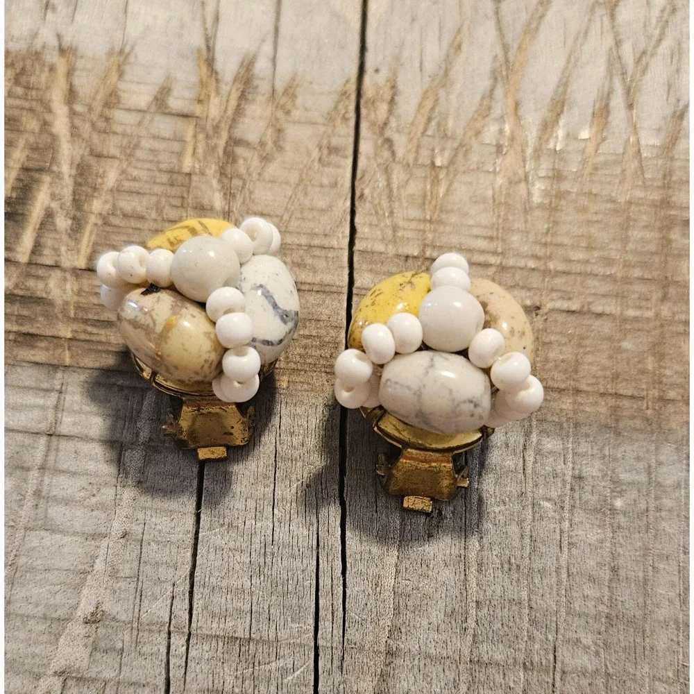 Vintage Beaded Clip On Earrings Statement Fashion Jewelry